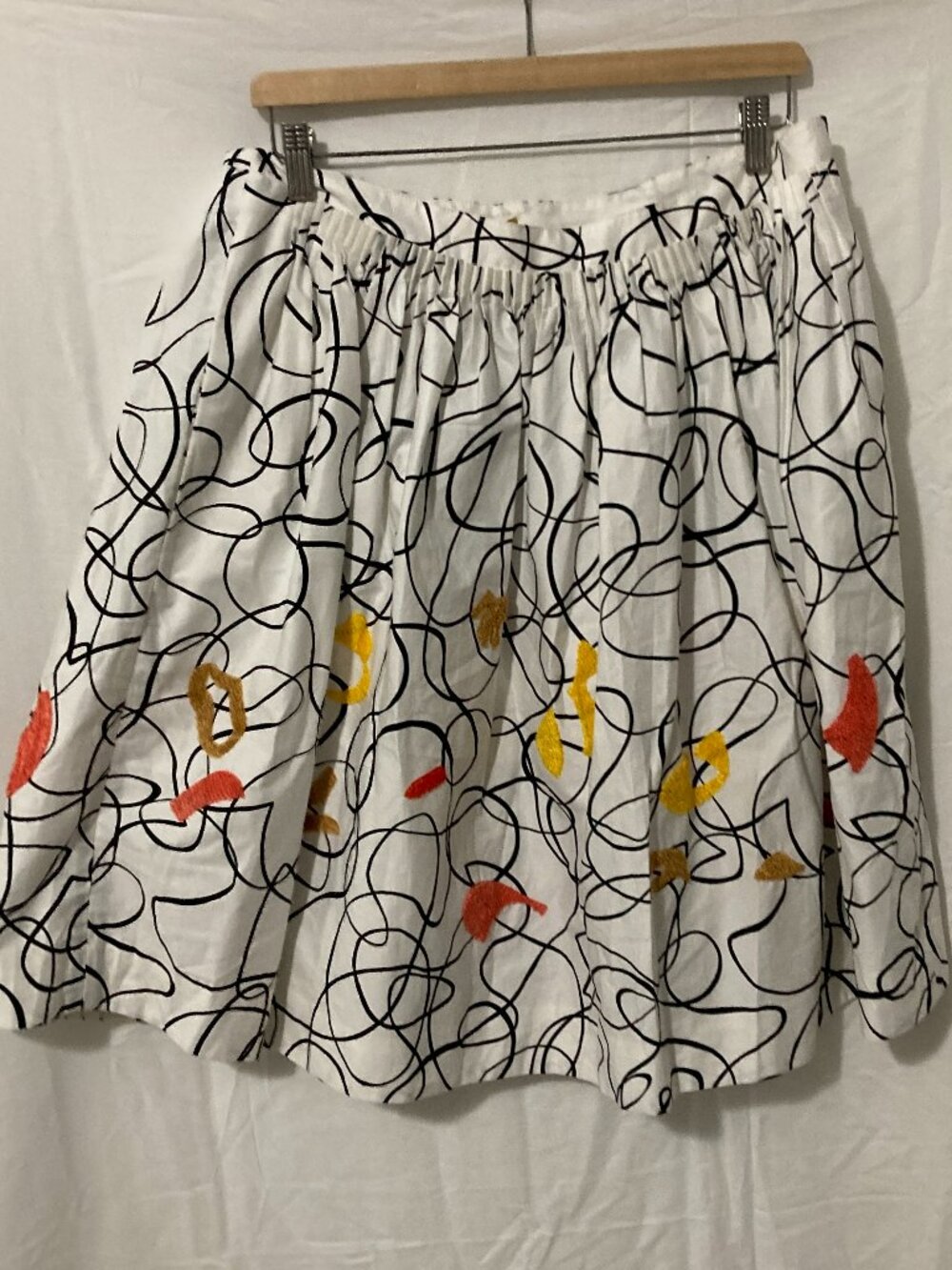 Maeve Anthropologie Artsy Full Print Skirt Women 12 White Black‎ Embroidery Core